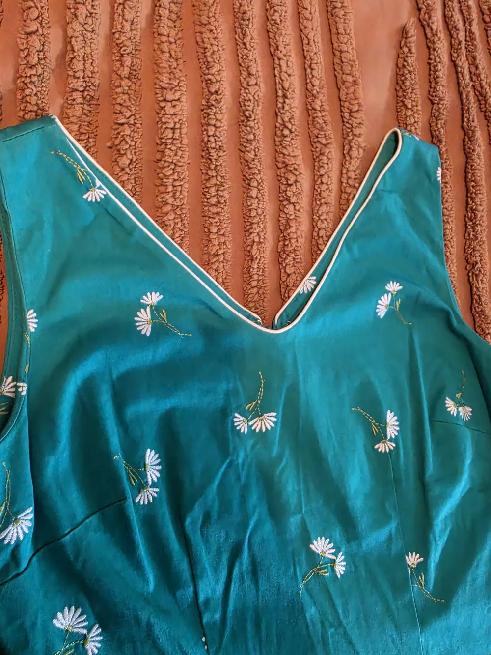 Vintage Amanda Smith Petite Teal Daisy Embroidered Shift Dress - Size 2P